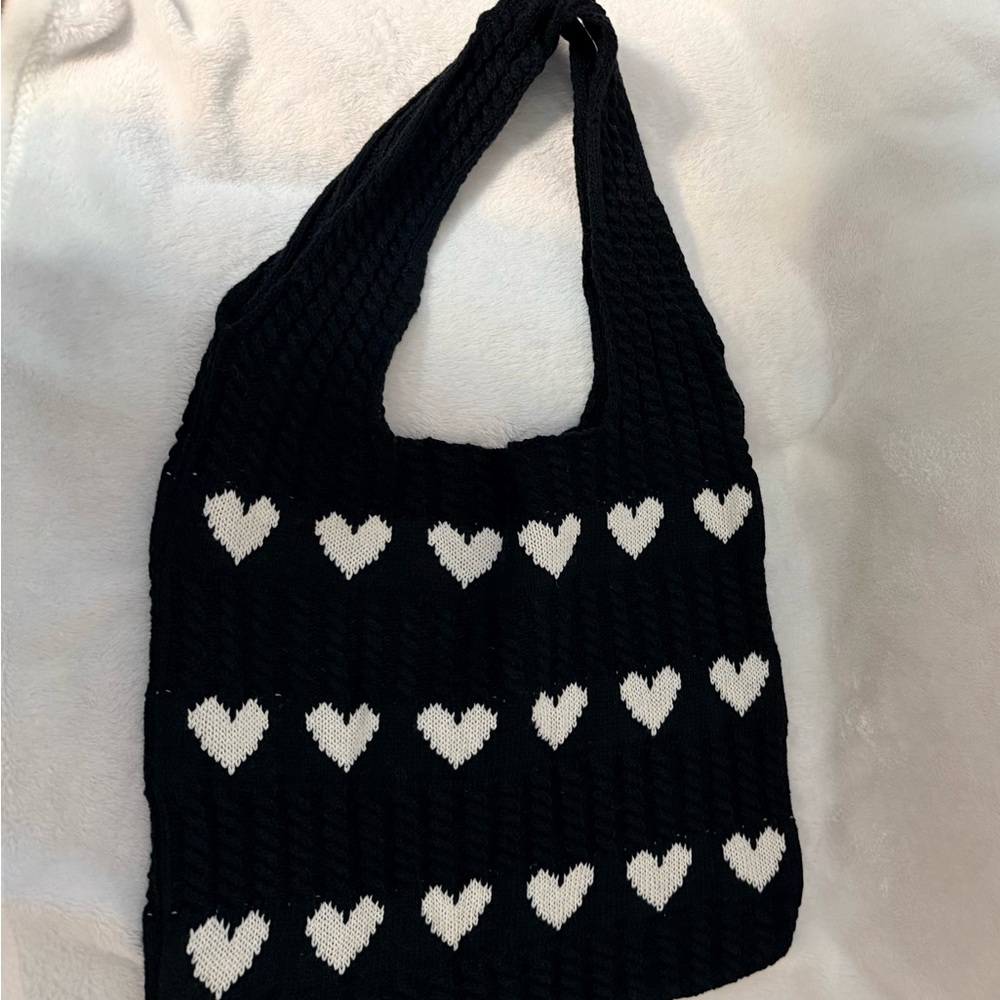 Black Crochet BagWith Heart Patterned Women's Bag NWOT - Picture 3 of 4